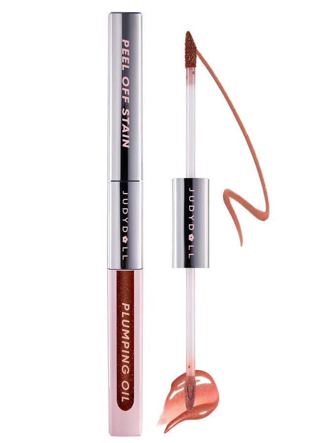 JUDYDOLL Peel Off Stain and Plumping Oil Duo - Long-Lasting Lip Stain with 3D Plumping Gloss, Hydrating and Non-Sticky Formula (#04 Cinnamon Glow) - Image 1